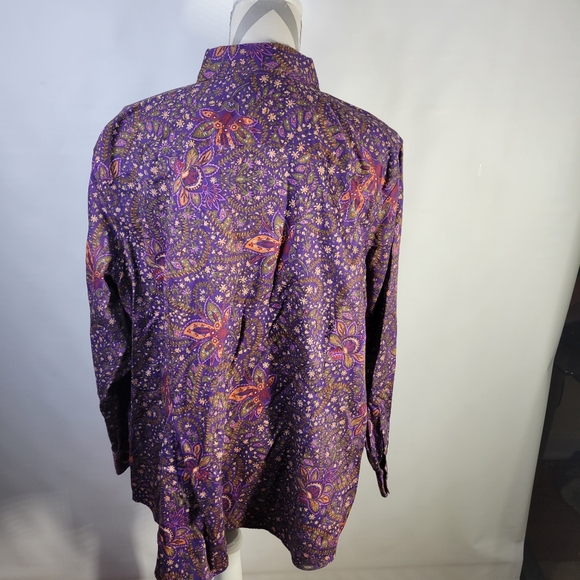 Womans Chaps No Iron Floral Long Sleeve 100% Cotton Button Front Purple Size 2XL - Picture 6 of 11